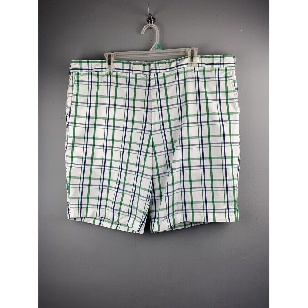 Dockers Shorts Mens Size 42 Khaki Green Plaid Snap Button Flap Pockets